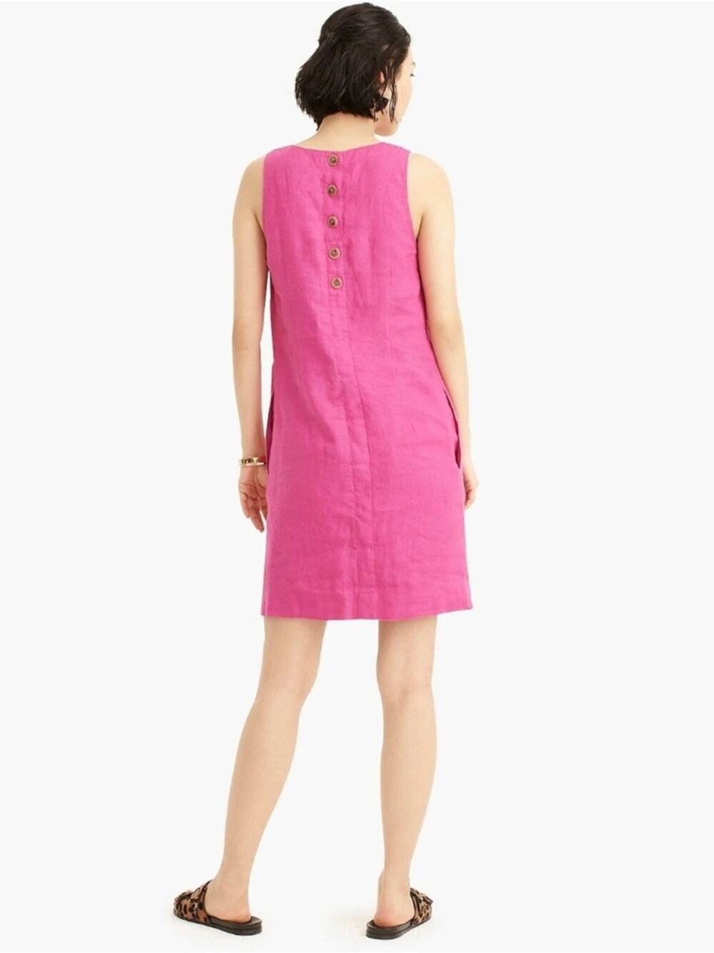 J. crew button-back shift dress linen NEON FLAMINGO sz M